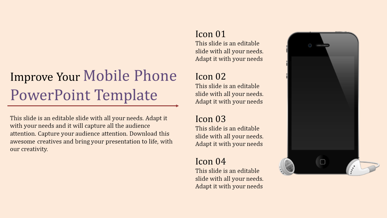 Free - Attractive Mobile Phone PowerPoint Template-Four Node